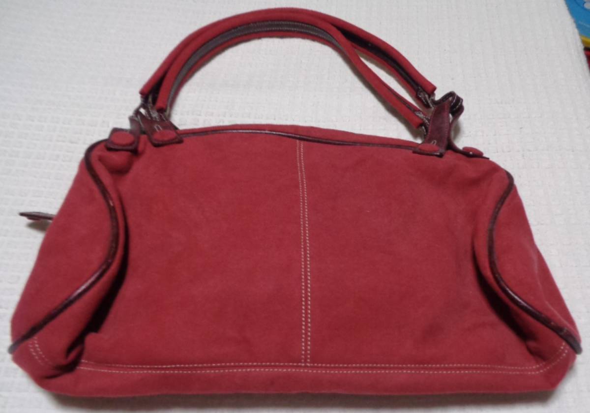 ★レトロ☆BAG★珍品「MINOBOSSI ミニボストンバッグ 44×23×13cm ボルドー スウェード トートバッグ ミノボッシ ワインレッド 赤」現状渡_画像6