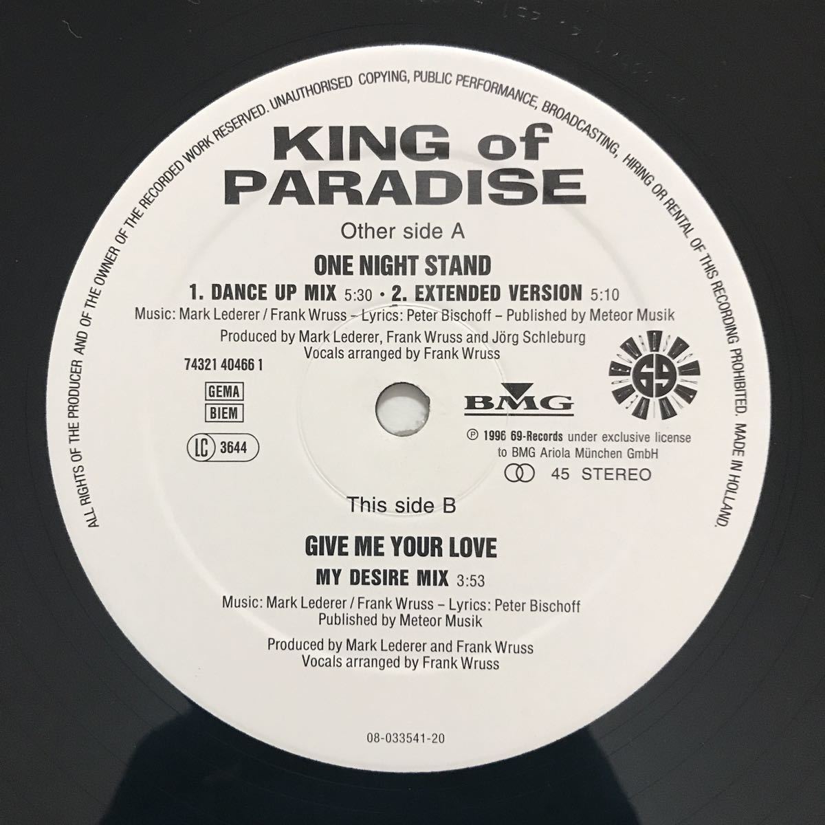 ★【reggae-pop】King Of Paradise / One Night Stand［12inch］オリジナル盤《4-2-63 9595》_画像3