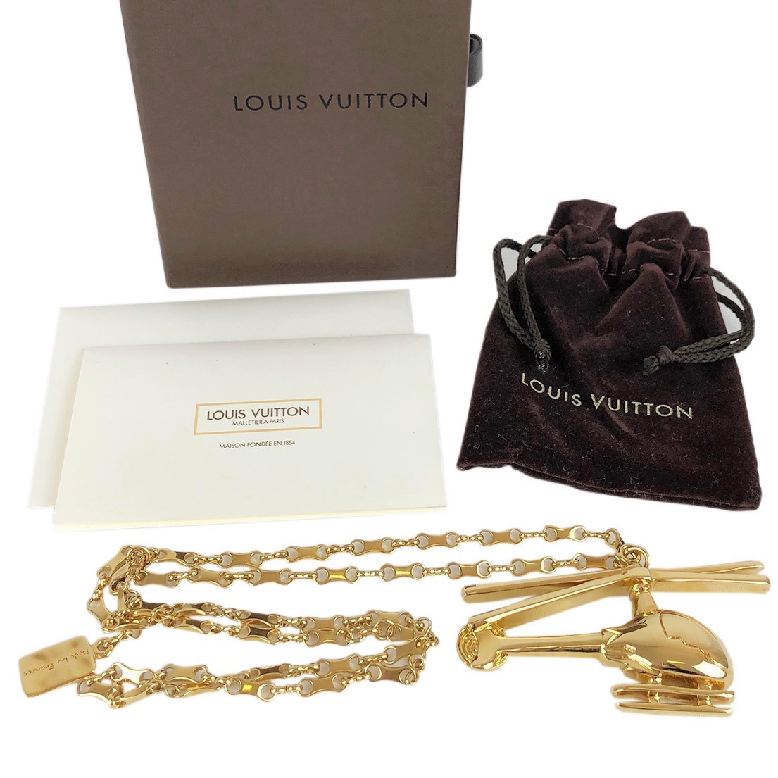 希少 Louis Vuitton ルイ ヴィトン ネックレス ヘリコプター モチーフ ゴールド ロゴ 箱 保存袋 カード レディース メンズ アクセサリー