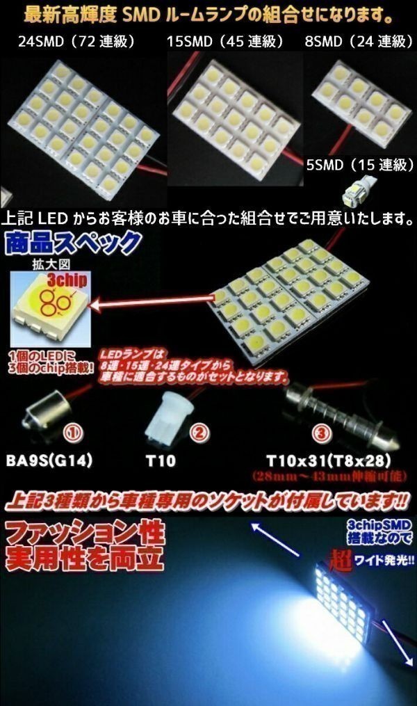 (P)ST095 新型 3倍光 3chip 高輝度 LED ルームランプ ランクル80フル258連級_画像9