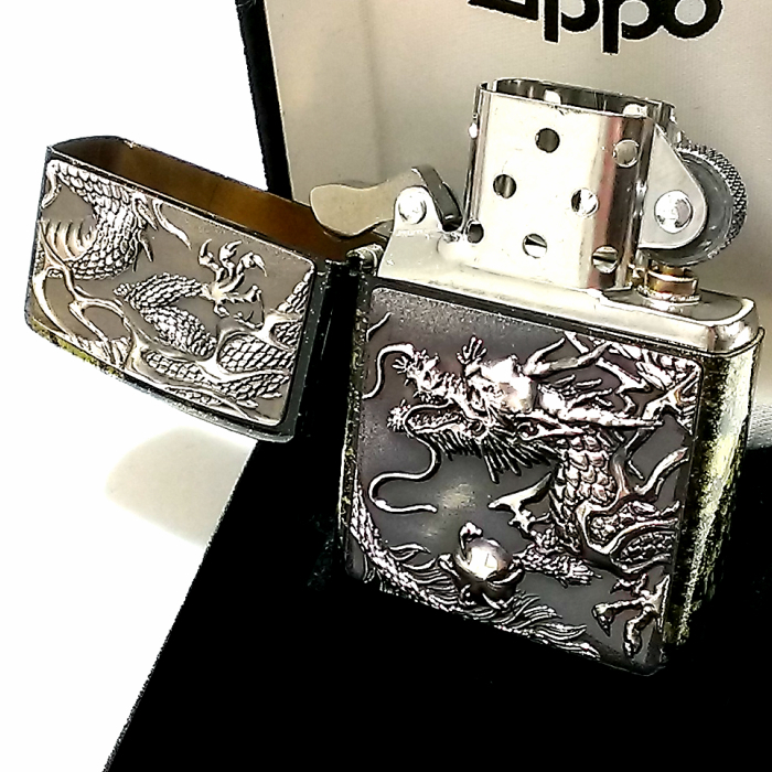 ZIPPO ライター ライズメタル 銀龍 亀甲 金 伝統工芸 ジッポ 本漆塗り 黒 かっこいい 竜 和柄 ゴールド ブラック ドラゴン 高級 ギフト_画像4