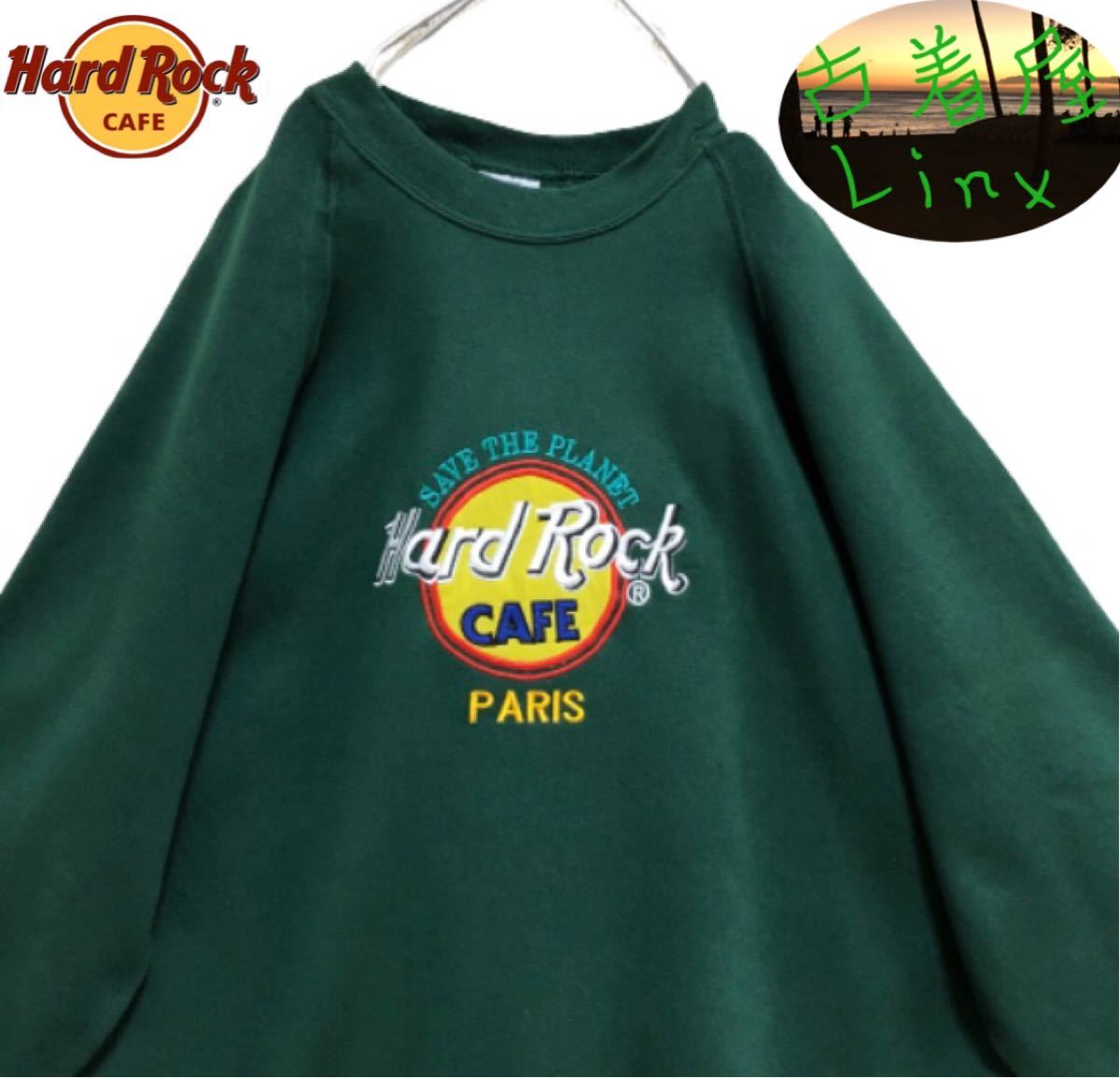 USA製 Hard Rock CAFE ハードロックカフェ 刺繍ロゴスウェット トレーナー ダークグリーン