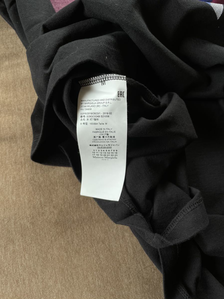 黒M新品 メゾンマルジェラ オーバーサイズ プリント Tシャツ 半袖 カットソー 白タグ 19AW size M Maison Margiela 1  レディース ブラック