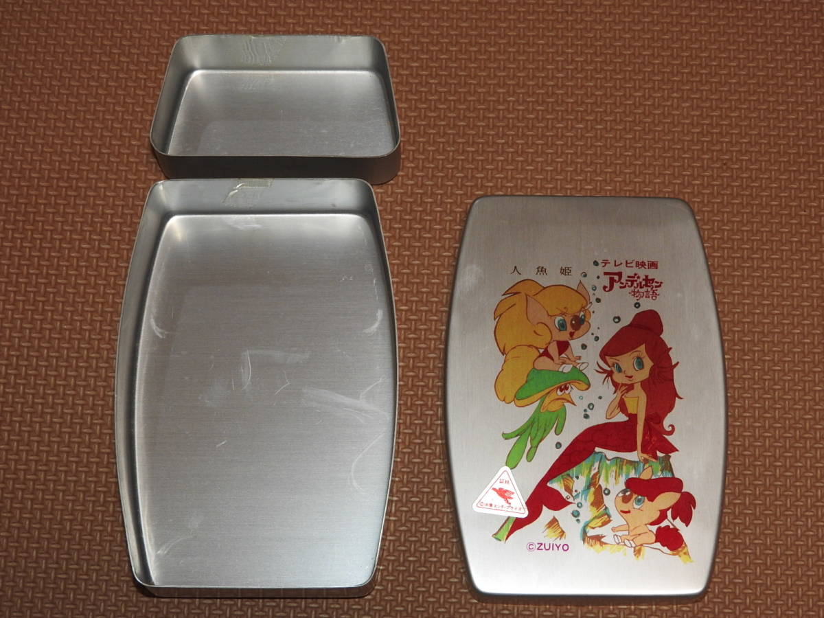 [ не использовался ] Andersen история aluminium коробка для завтрака размер средний перегородка . имеется подлинная вещь Showa Retro сделано в Японии человек рыба . Sanwa manga (манга) коробка для завтрака 
