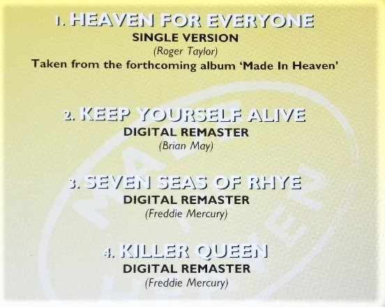 ★ 送料無料 !!! ★ レア品 ★ 12cm CD, Single ★ HEAVEN FOR EVERYRYONE ＋ REMASTER 3 曲 / QUEEN ★ MADE IN HOLLAND ★ 1995年 ★ 