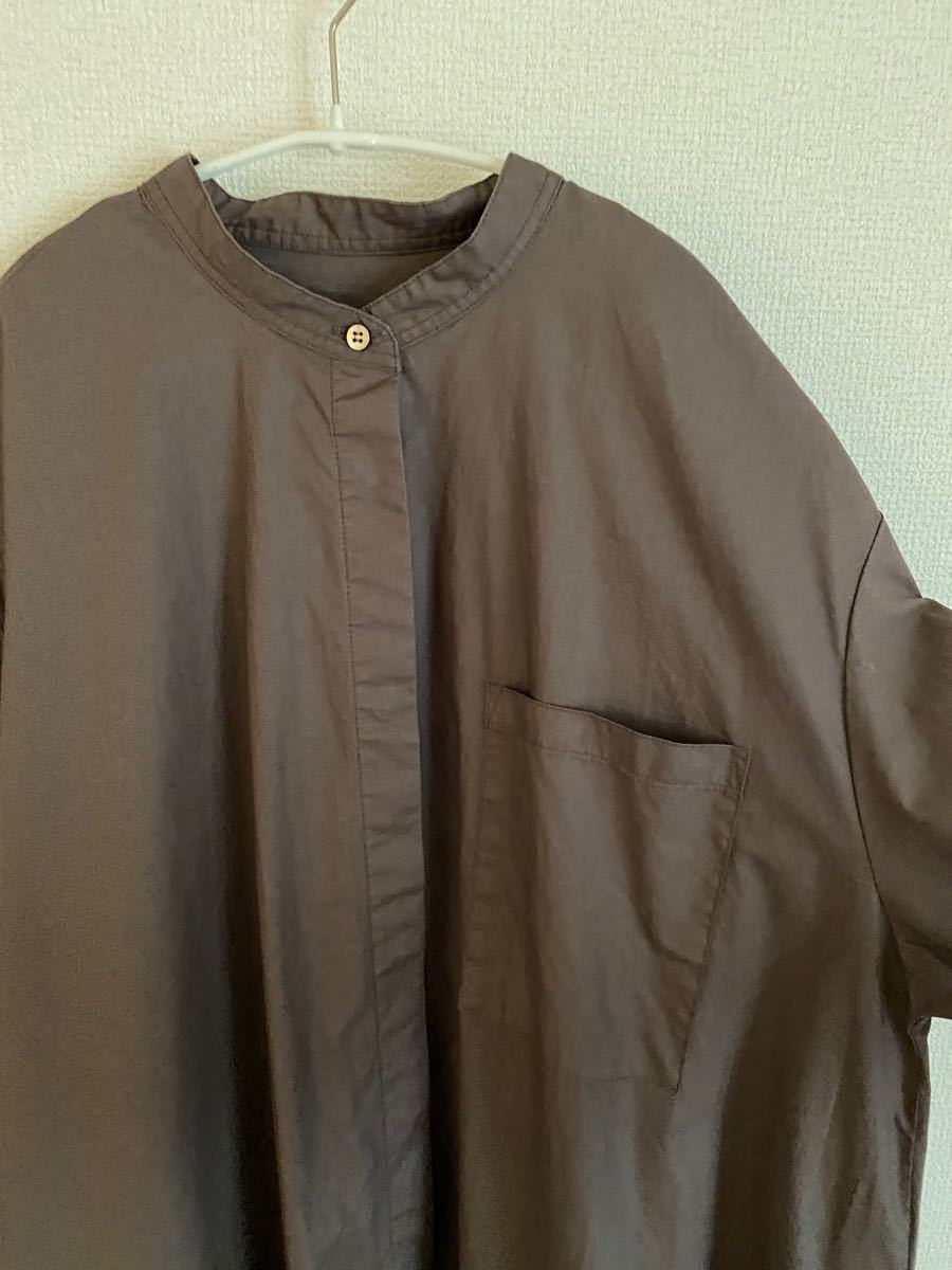 バンドカラー ロングシャツワンピース グレー ceratinxd.com
