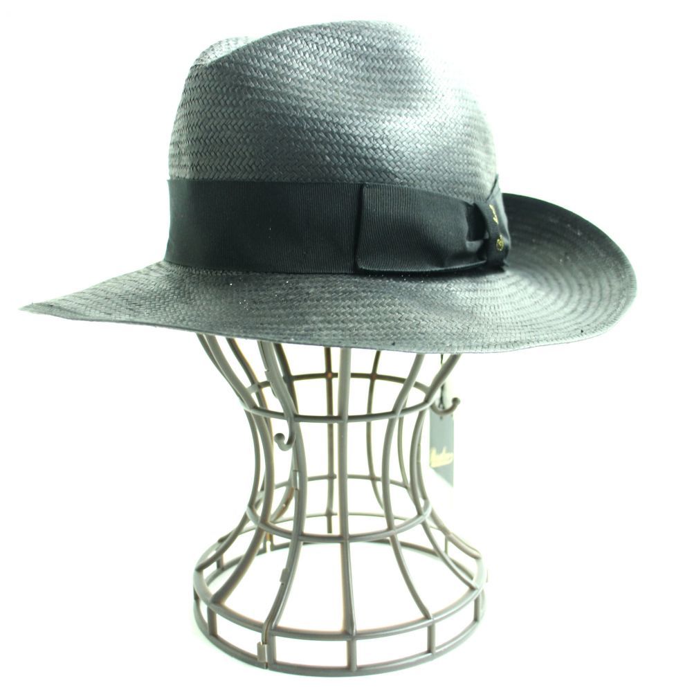 未使用品○Borsalino ボルサリーノ リボン・ロゴ付 ワイドプリム