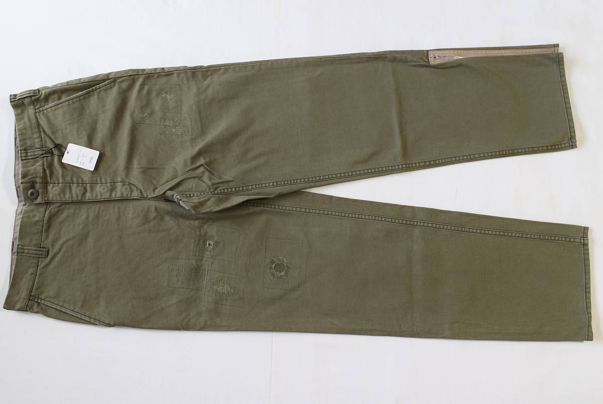 新品 上代34,650円 ロンハーマン イタリア軍 ミリタリーパンツ Style 裾ジップ ダメージ加工 パンツ M オリーブ