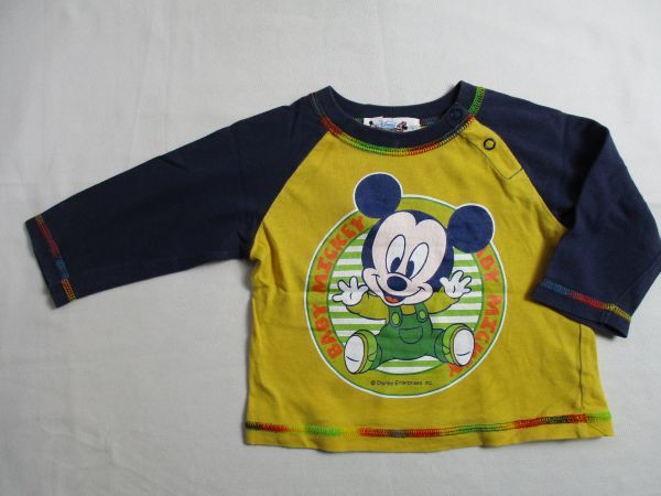 BA688【Disney】ミッキィーマウス　プリント　長袖　Ｔシャツ　男児　濃青・黄　80_画像1