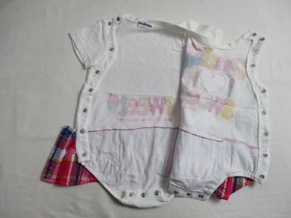 BA747【moujonjon】ムージョンジョン　スカート付き　半袖　ロンパース　女児　白・淡赤　80_画像6