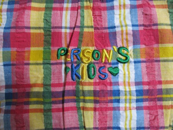 BA784【PERSON'S KIDS】パーソンズ　チェック模様　ロゴ刺繍　ジャンバースカート　女児　赤・緑・黄　130_画像3