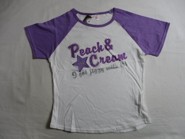 BA912【Peach&Cream】ピーチ＆クリーム　未使用品　ラメプリント　半袖　Tシャツ　女児　白・淡紫　160_画像1