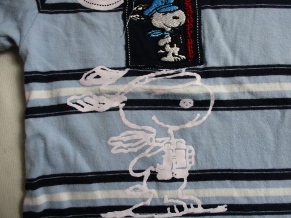 BB247【Snoopy Baby】ボーダー ロゴ刺繍・プリント 半袖 Ｔシャツ 男児 淡青 2号 (90？)の画像3