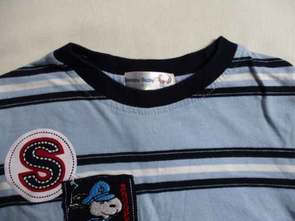 BB247【Snoopy Baby】ボーダー ロゴ刺繍・プリント 半袖 Ｔシャツ 男児 淡青 2号 (90？)の画像4