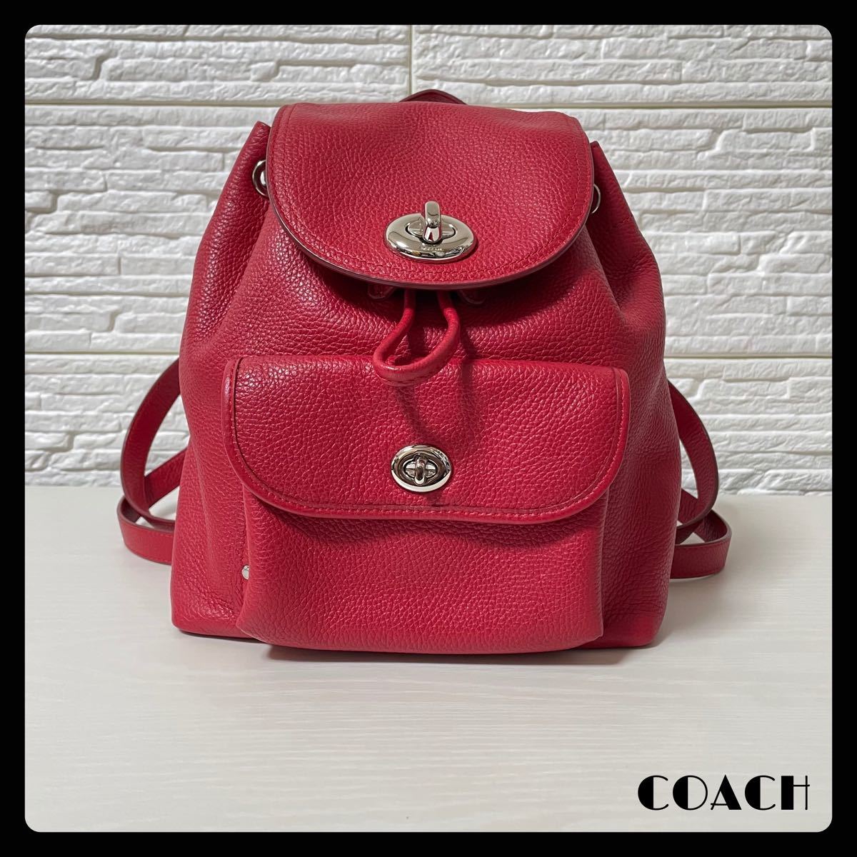 2102-41 /【極美品】正規品 COACH コーチ M1580 37581 リュック 本革 オールレザー ターンロック レッド