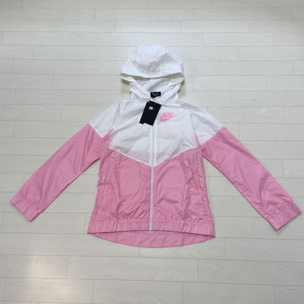  new goods NIKE Nike girls with a hood . Wind Runner jacket pale pink / white Wind breaker size L 160