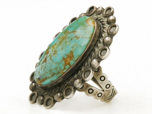 40s Vintage SILVER PRODUCTS Navajo серебряный производства овальный бирюзовый кольцо индеец ювелирные изделия Fred - - Be кольцо 