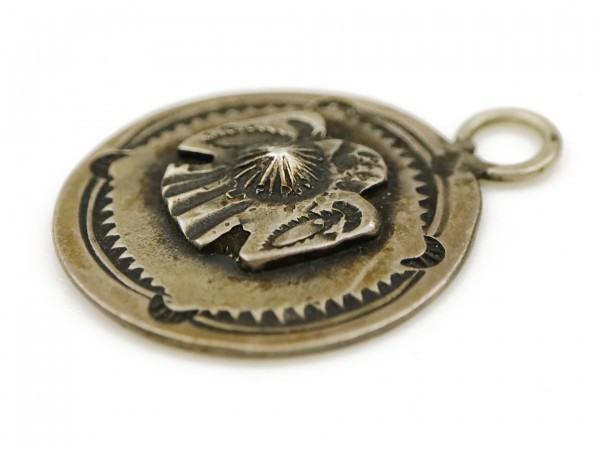 30s Vintage Navajo silver made Thunderbird stamp Work pendant top coin silver Indian Fred is - Be 