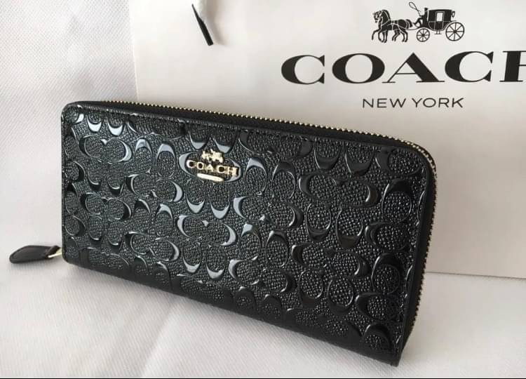 COACH コーチ　長財布　シグネチャー エンボス　エナメル   ブラック 黒                      