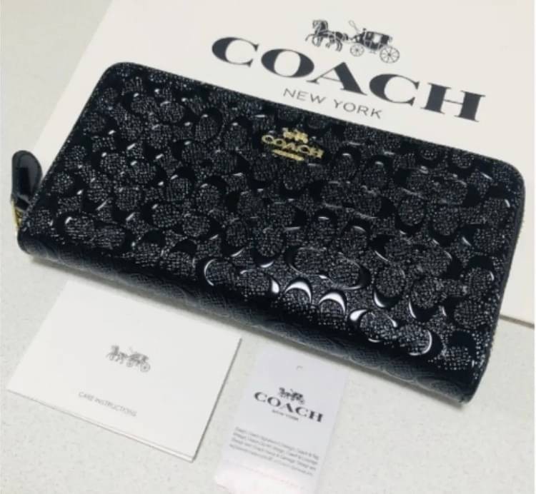 COACH コーチ　長財布　シグネチャー エンボス　エナメル   ブラック 黒                      