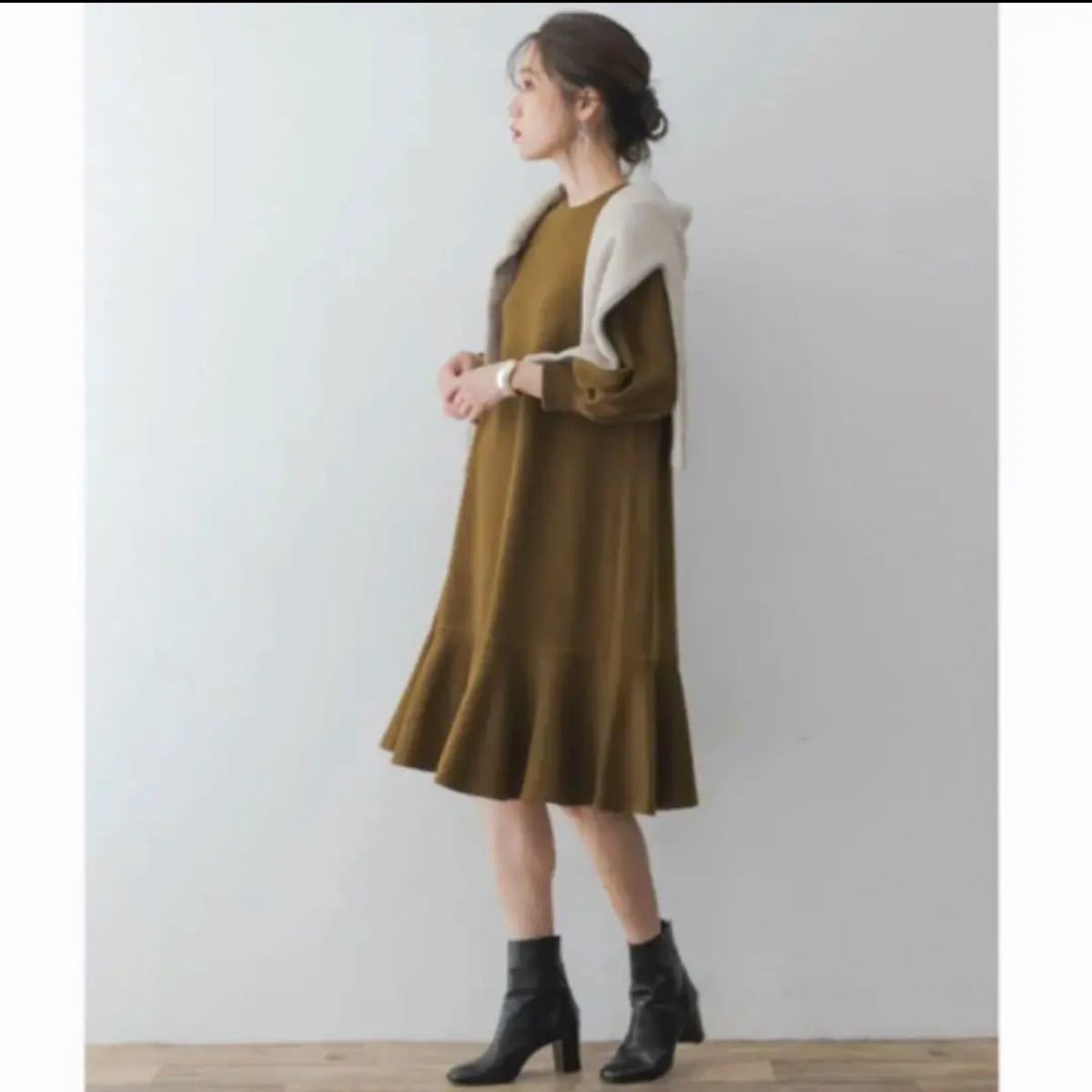 タグ付新品✨アーバンリサーチロッソ F byROSSO ブラウン 裾フレアワンピ-