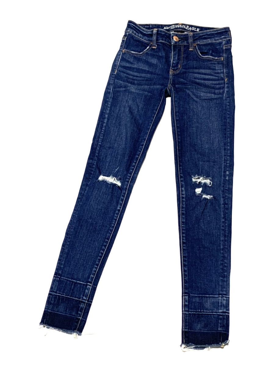 AMERICAN EAGLE AEO JEGGING US00 ウエスト64cm Sサイズ SUPER STRETCH ダメージ加工 カットオフ レディース M292_画像5