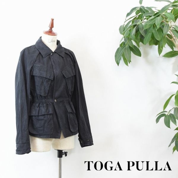 100％品質 PULLA TOGA JC0029 トーガプルラ 黒 ブラック ラグラン ノースリーブ 長袖シャツ 変形 ステンカラージャケット サファリジャケット 2WAY トーガ