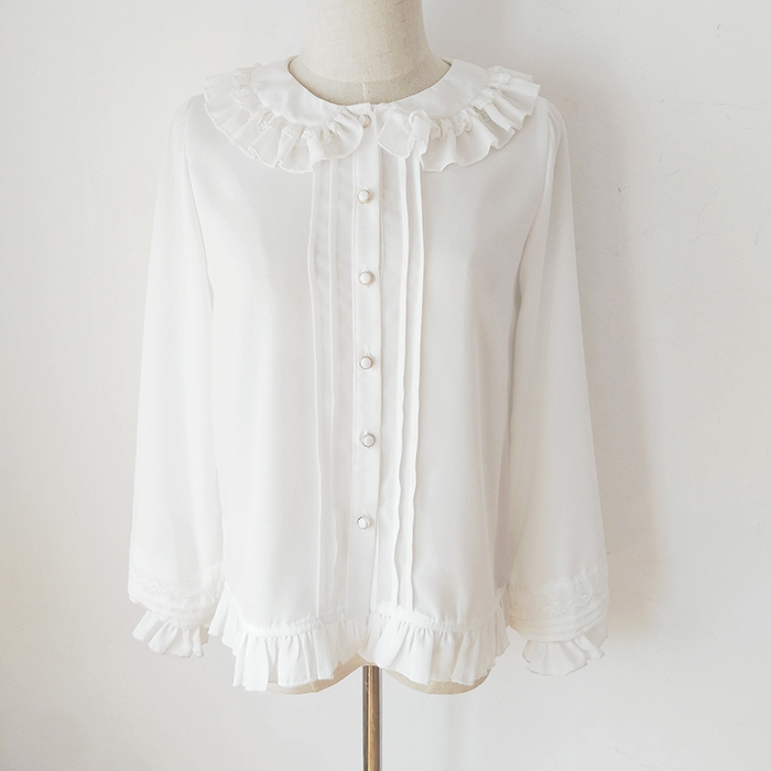  Lolita blouse long sleeve lady's spring summer roli.ta race frill white black XS-2XL.roli gothic Gothic and Lolita chiffon cosplay 