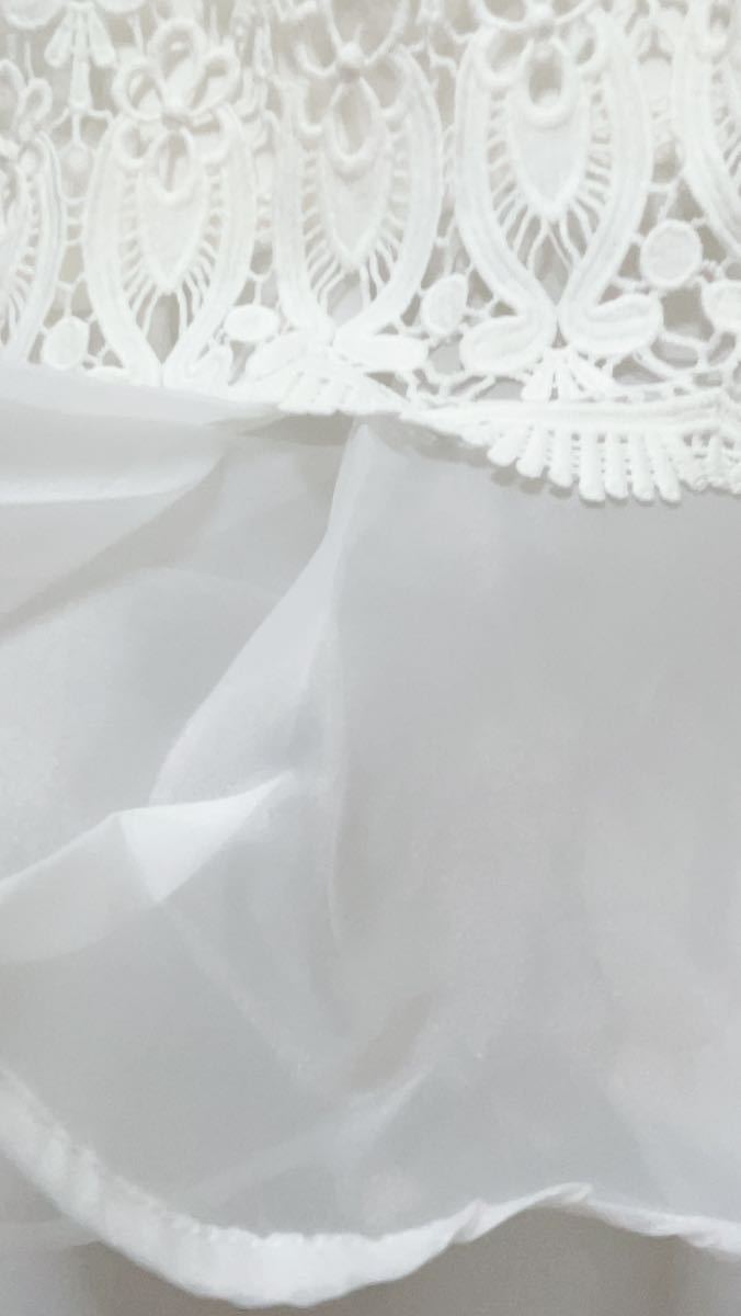 刺繍ワンピース ノースリーブドレス　膝丈　すそ魚尾スタイル　白　Sサイズ　2021031905_画像5