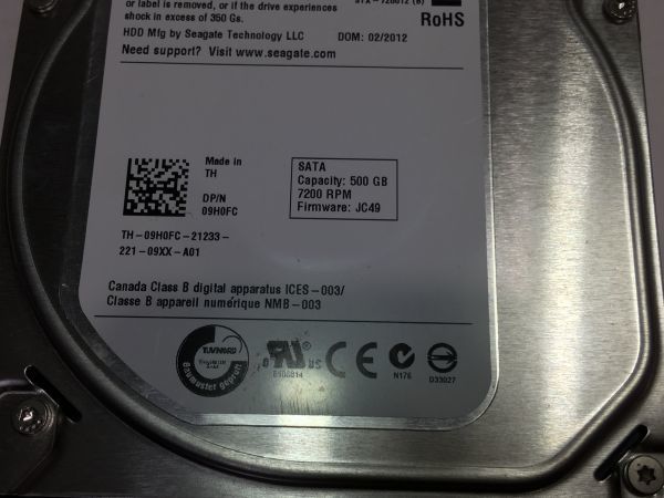 GG.HDD SEAGATE 500GB ST3500413AS クリスタルＤ　正常　 フォーマット済　　BO366A_画像4