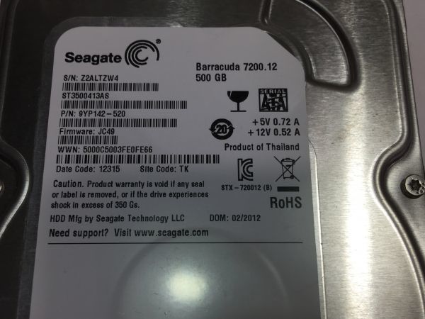 GG.HDD SEAGATE 500GB ST3500413AS クリスタルＤ　正常　 フォーマット済　　BO366A_画像3