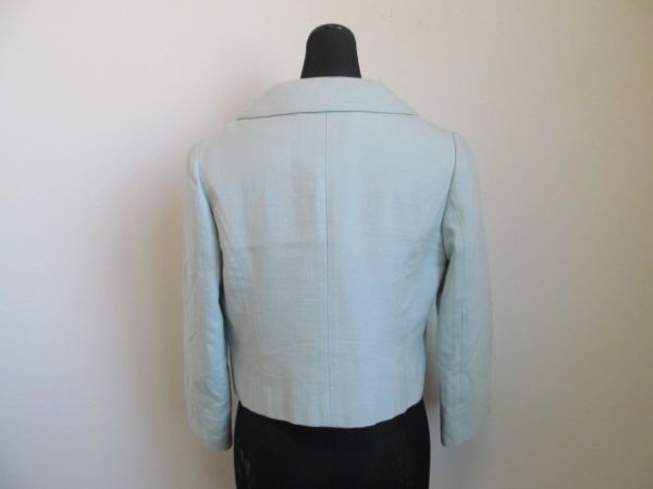 (40623)Harrods　ハロッズ　ジャケット　半端袖　ブルー　サイズ2　USED_平置き(約)着丈41 身幅44 肩幅36 袖丈46cm