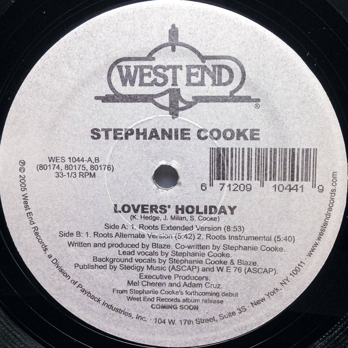 [12] '05米Orig / West End Records / WES 1044 / Stephanie Cooke / Lovers' Holiday / Deep House / Garage House_画像1