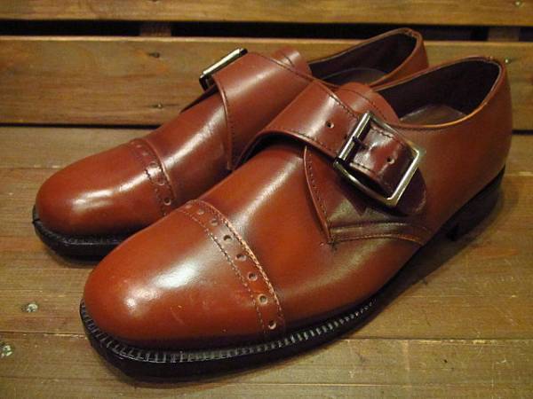  Vintage 70\'s*DEAD STOCK leather strap shoes tea Size6*210323n13-m-lf-25cm 1970s dead stock Loafer men's Kids 