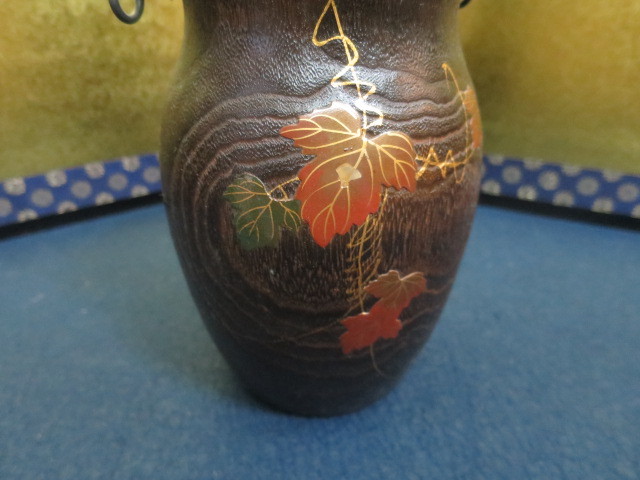 :即決【古都京都】「桐材蒔絵手付花生E-96」茶道具・華道・花瓶・花生・鉄瓶.蒔絵,香道〝江〟