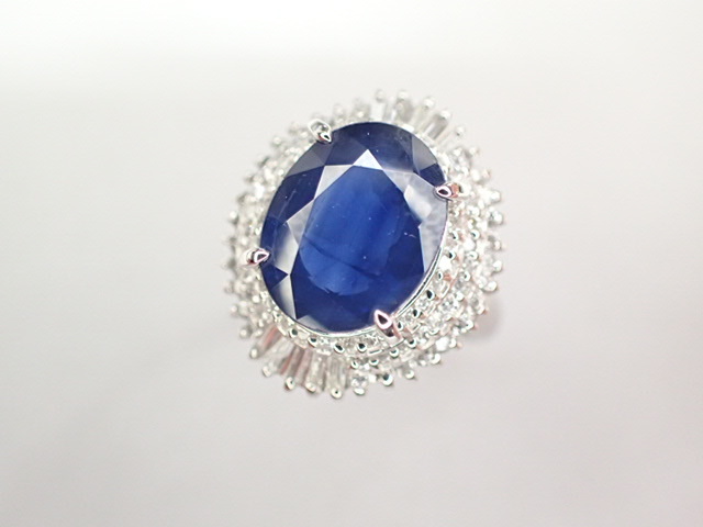 美品 Pt900 大粒!サファイア4.01ct ダイヤ計1.00ct デザイン リング