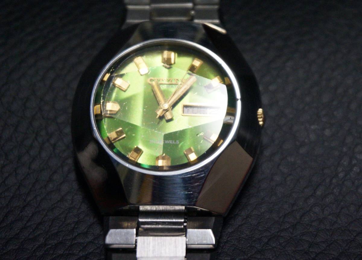 70s ヴィンテージ シチズン CITIZEN 6501 4-652045 Y 21石 オートマチック 自動巻き 多面カットケース 5面カットガラス  デイデイト腕時計