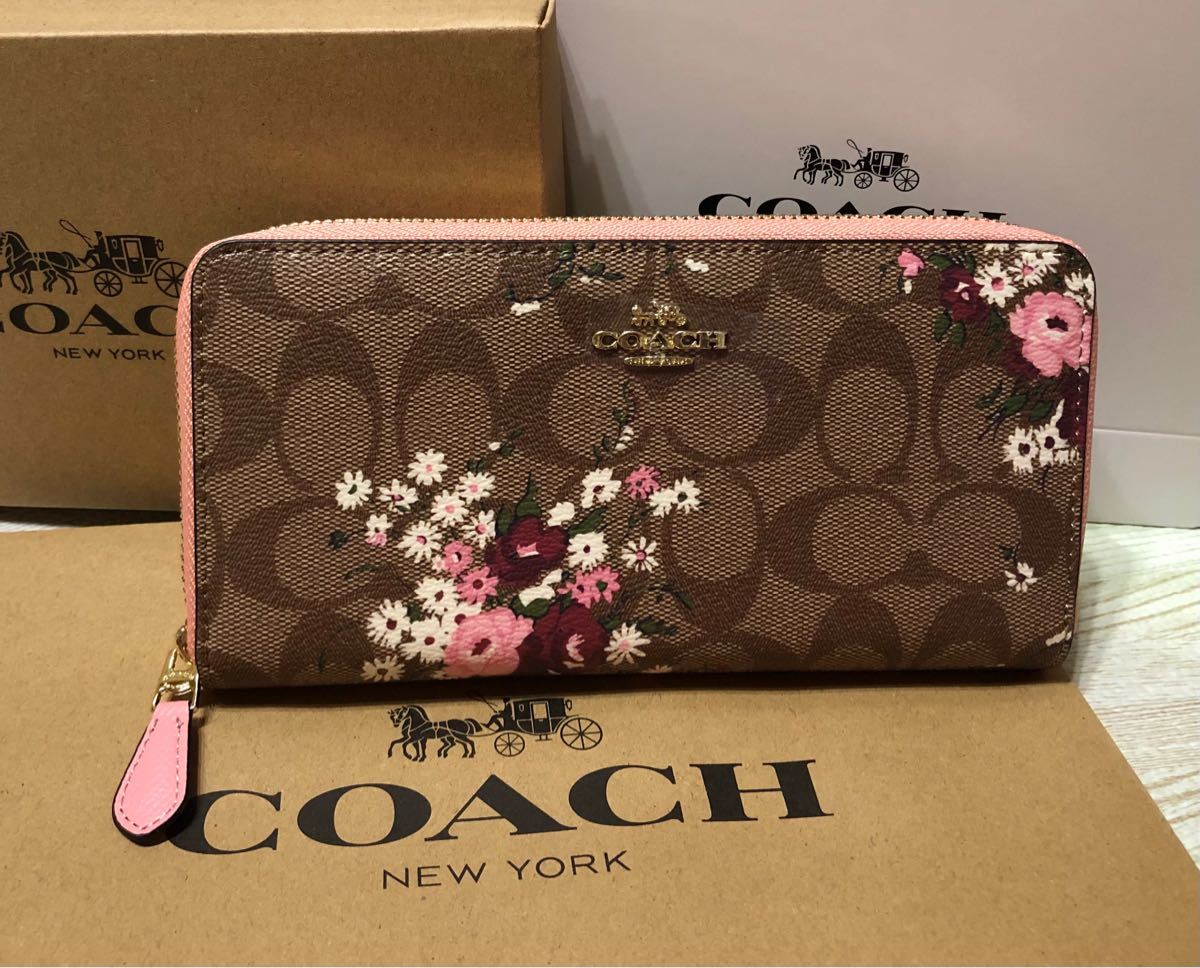 ショッピングオーダー COACH コーチ 長財布 大きな花柄 青