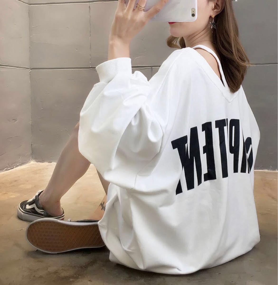 Paypayフリマ ロゴtシャツ レディース 白 春物薄手 トレーナー バックロゴ おしゃれ 大きめ オーバーサイズ 韓国 オルチャン オフショル Paypayフリマ ロゴtシャツ レディース 白 春物薄手 トレーナー バックロゴ おしゃれ 大きめ オーバーサイズ 韓国 オルチャン オフショル