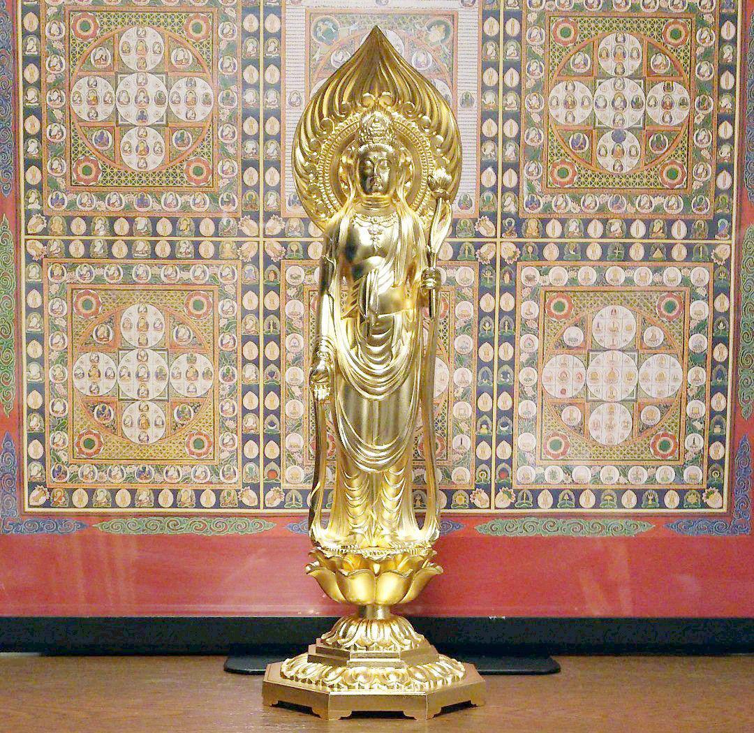 聖観音菩薩 合金製 26cm 仏教美術 高さ26cm×巾8.8cm 激安本物 上質で快適 牧田秀雲作