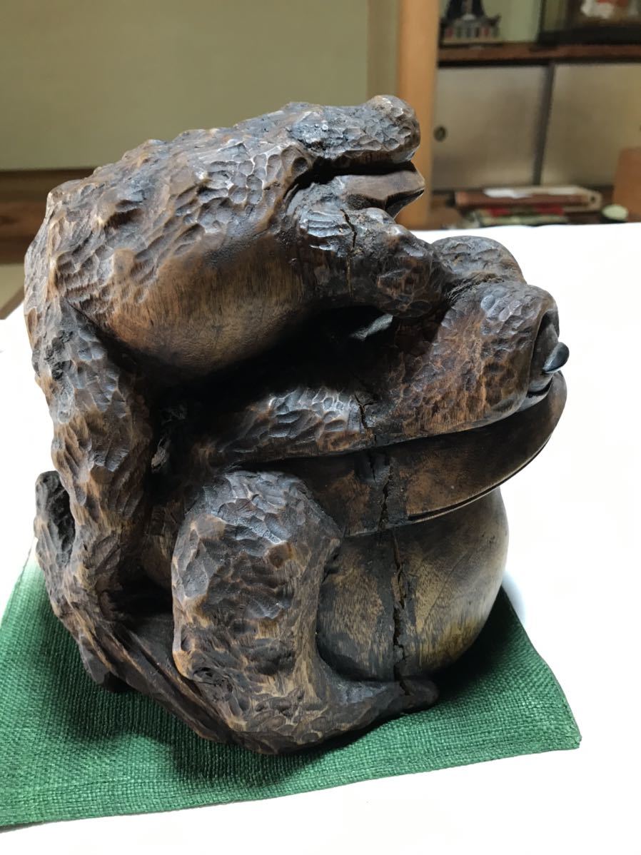 代引き人気 木彫 速く 骨董品 木彫 かえる N N 37kE