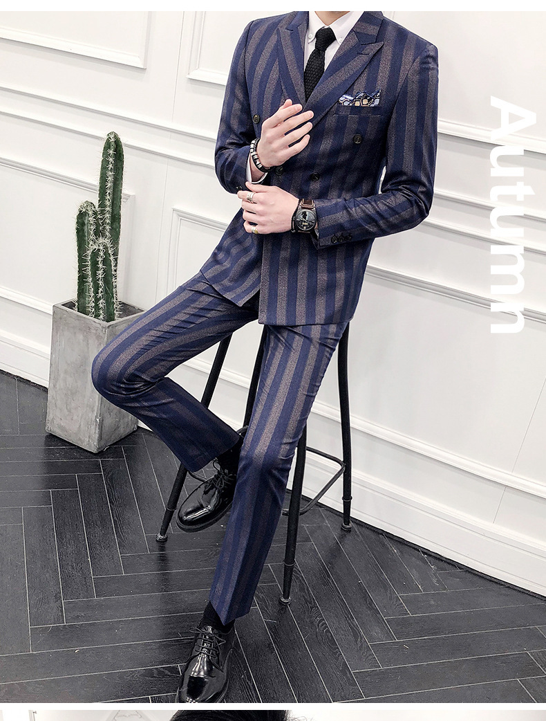 メンズ スーツ ビジネススーツ スリーピース スーツセットアップ 3点セット フォーマルスーツ 紳士服 結婚式 通勤 ブルー M_画像8