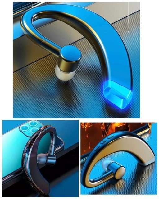 Bluetooth　イヤホン　ワイヤレスイヤホン 耳掛け型　イヤフォン イヤホンマイク 片耳　USB 充電 高音質 超軽量　テレワーク ブルー 21_画像6