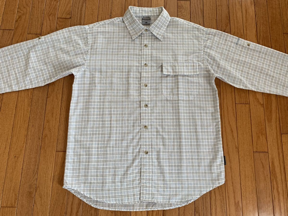 ★超美品★Columbia(コロンビア)メンズ 長袖 シャツ size-L(T172-178cm.B94-100cm)使用２回 ホワイト OMNI-DRY アウトドア キャンプ