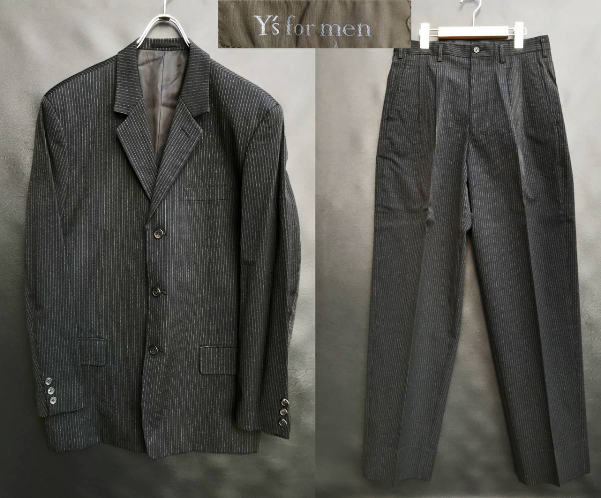 Y's for men ワイズフォーメン ヘリンボーンストライプ柄 ジャケット パンツ 上下セットアップ size L LL 日本製 MG-J03-900_画像1