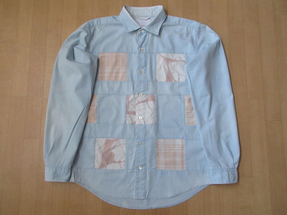 【再入荷！】 Patchwork Wind ナナミカ 日本製 Shirt デニム インディゴ ワーク nanamica M シャツ シャンブレー パッチワーク マチ付き BLEACH INDIGO Mサイズ