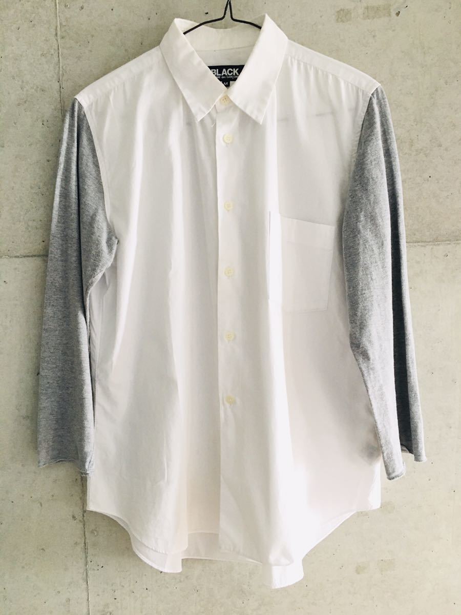 ブラックコムデギャルソン 白 両袖 七分袖ドッキング シャツ Y SHIRT