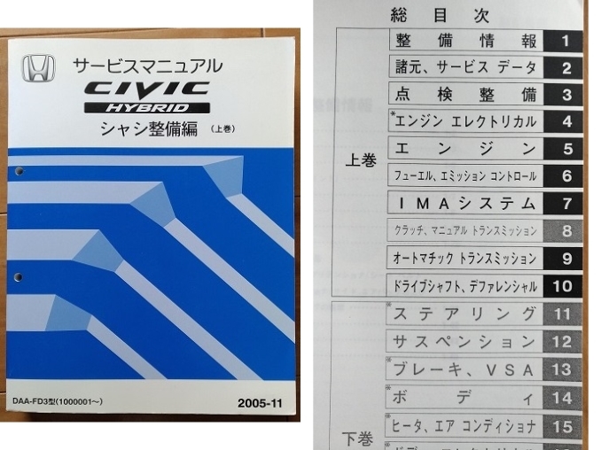 シビック　ハイブリッド　(DAA-FD3)　サービスマニュアル　シャシ整備（上下）＋構造・整備　計6冊　CIVIC HYBRID　古本・即決　管理№3235_画像2