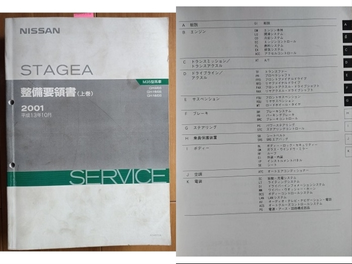 ステージア　(M35, HM35, NM35)　整備要領書　上巻＋下巻　計2冊SET　STAGEA　平成13年10月　2001年　古本・即決・送料無料　管理№ 3239
