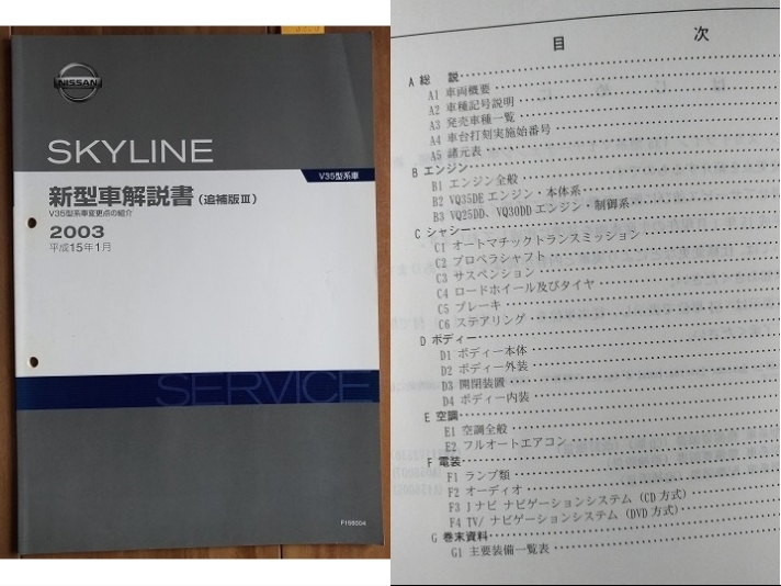 スカイライン　(V35型系)　新型車解説書(追補版Ⅲ＋Ⅳ＋5　計3冊セット)　SKYLINE　古本・即決・送料無料　管理№ 3290_画像2